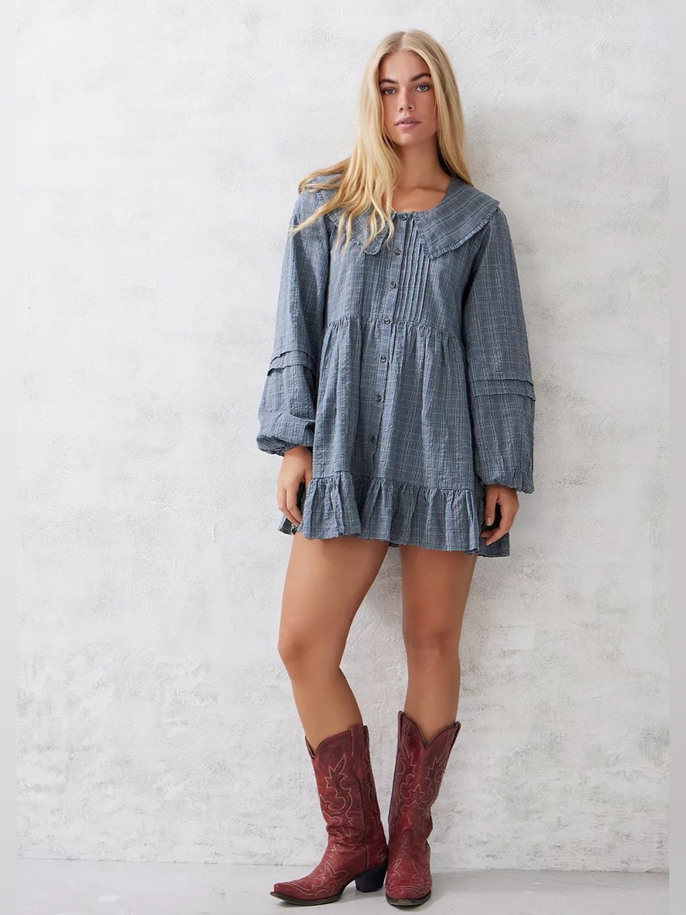 Urban Outfitters BDG Plaid Peter Pan Collared Mini Dress Sz M NWOT